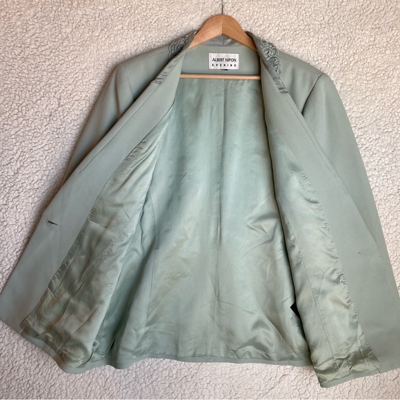 Albert Nipon Evening mint green blazer jacket with floral pearl embroidery - Picture 5 of 14